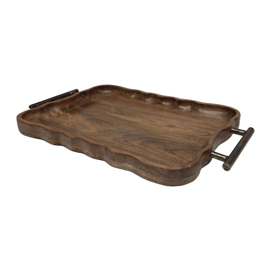18.6" x 11.8" Mango Wood Tray with Metal Handles by Ashland®